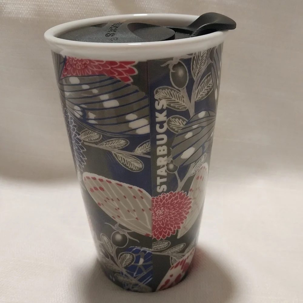 Starbucks 2019 Butterfly Fall Flora Tall Floral Ceramic Travel Mug with Lid